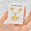 Stainless Steel Gold Plated Not Easy to Fade Animal Heart Necklace Earrings Love Stainless Steel Jewelry Set