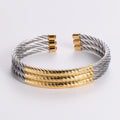 ORDRM Gold and Silver Multi Layer Stainless Steel Cable Wire Twisted Cuff Bangle Bracelet