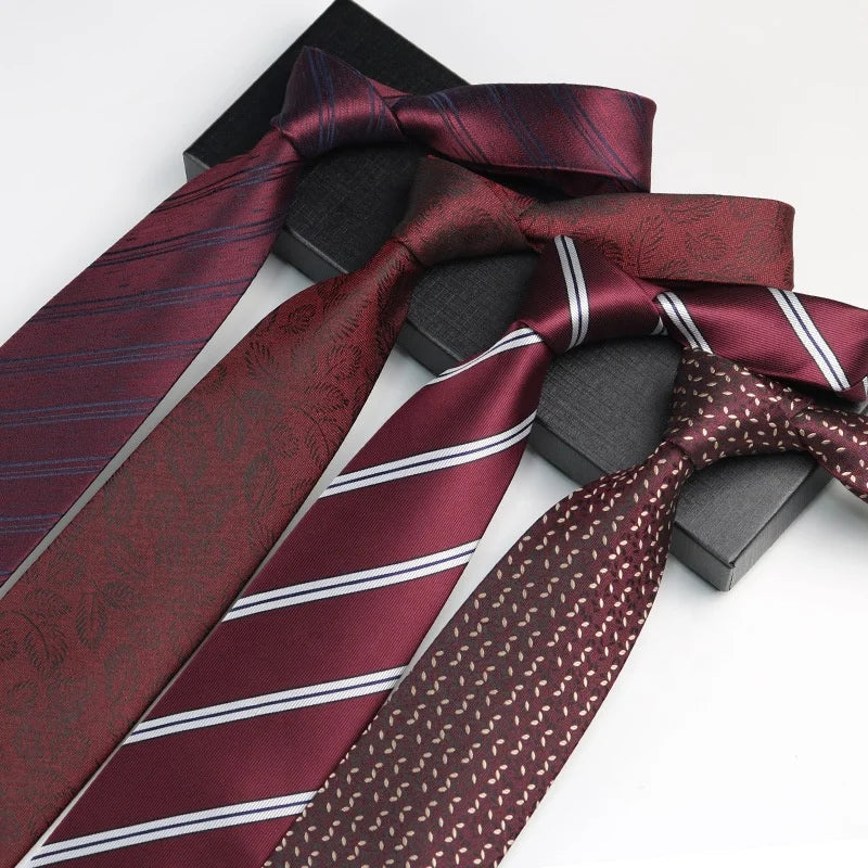 Popular Modern Design Wholesale Fashion Wedding Red Mens Neck Tie Red and Wine Polyester Red Ties With White Line
