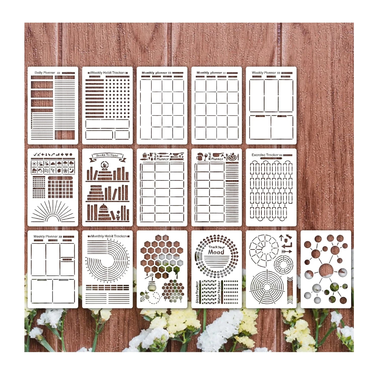 16 Pcs Journal Stencils Painting Templates for Scrapbook Notebook Diary Gift Card Making Stencils