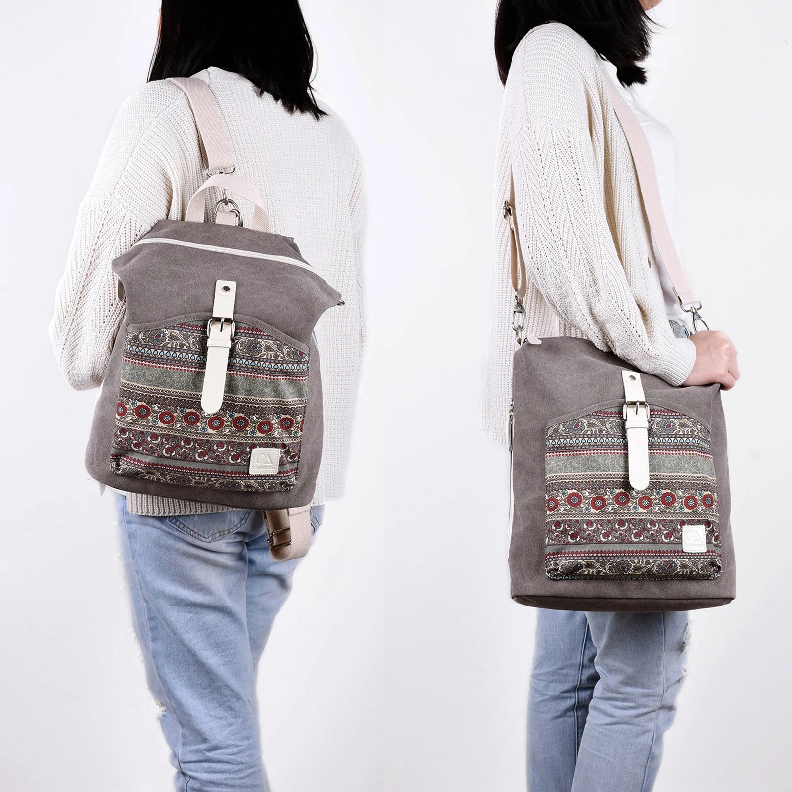 Good Small Mini Foldable Bohemian Vintage Women Convertible Sling Canvas College Business Rucksack Backpack Purse Handbag