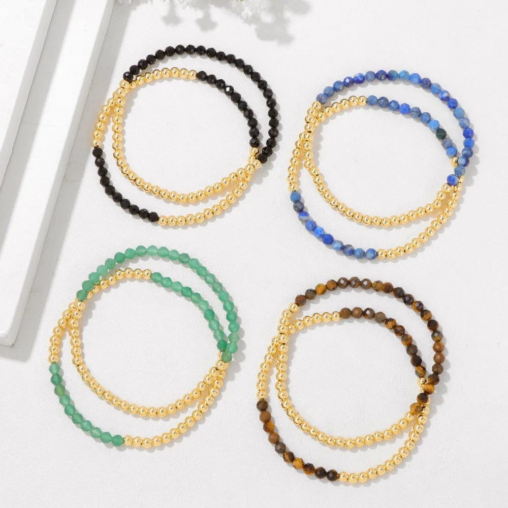 18K Gold Plated Beaded Bracelets Women Multicolor Natural Stone Fine Bangle Wholesale Fashion Party Friendship Gifts