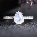 925 Sterling Silver Women Teardrop Gemstone Aquamarine Fadeless Natural Moonstone Wedding Ring