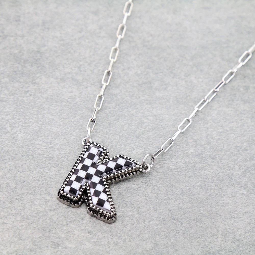 Western Style Letter Charm Pendant Checker Bubble Initial a Necklace Customize Wholesale