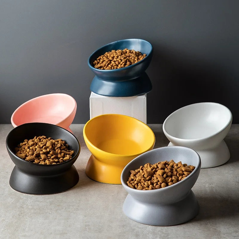 New Eco-Friendly Ceramic Pet Bowl for Cats Dogs Solid Slanted Mouth High Feet Design Protect Cervical Spine for Outdoor Water
