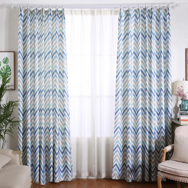 Manufacturers Wholesale Modern Nordic Style Geometric Wave Pattern Printed Curtains Fashion Living Room Printed Curtains