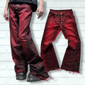 Distressed Baggy Straight Leg Flare Pants Denim Custom Burgundy Studded Flared Jeans Men