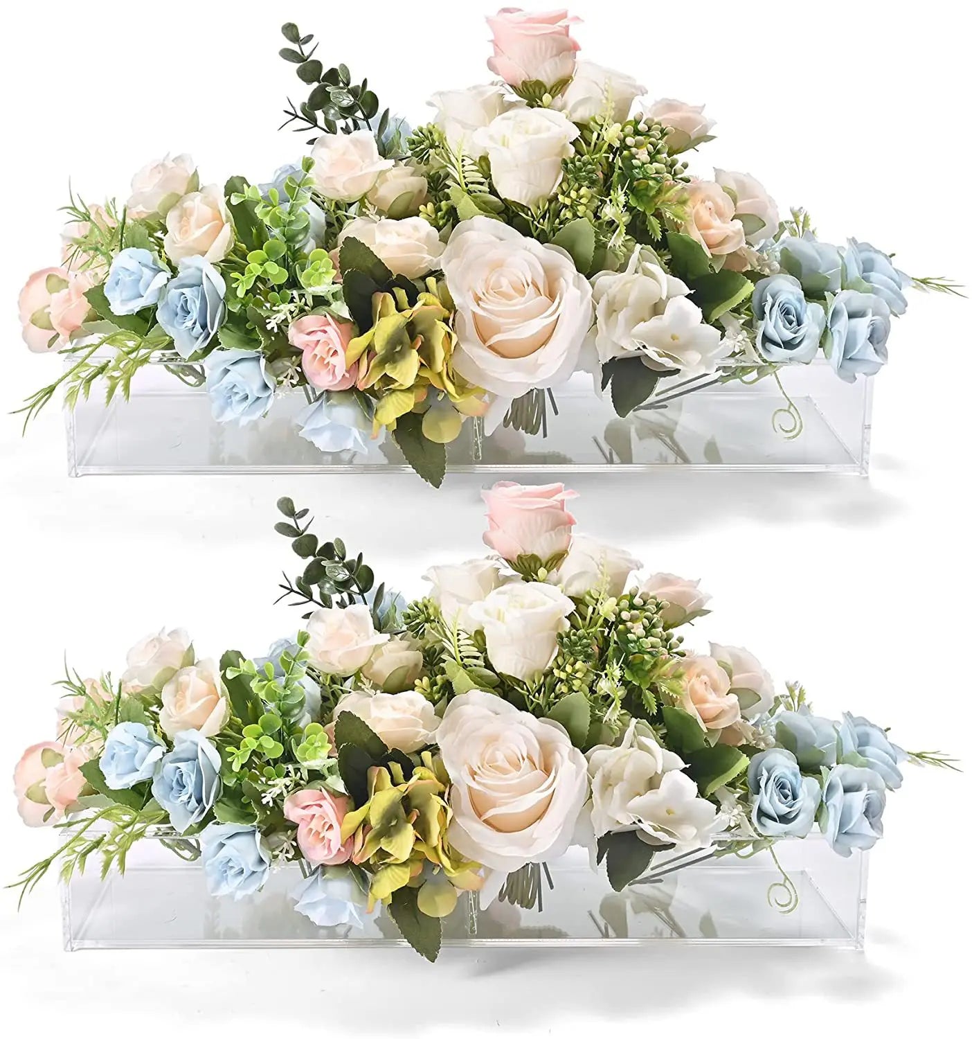 Amazing Modern Acrylic Rectangle Crystal Wedding Table Centerpiece Flower Container with Custom Logo for Rehearsal Dinner