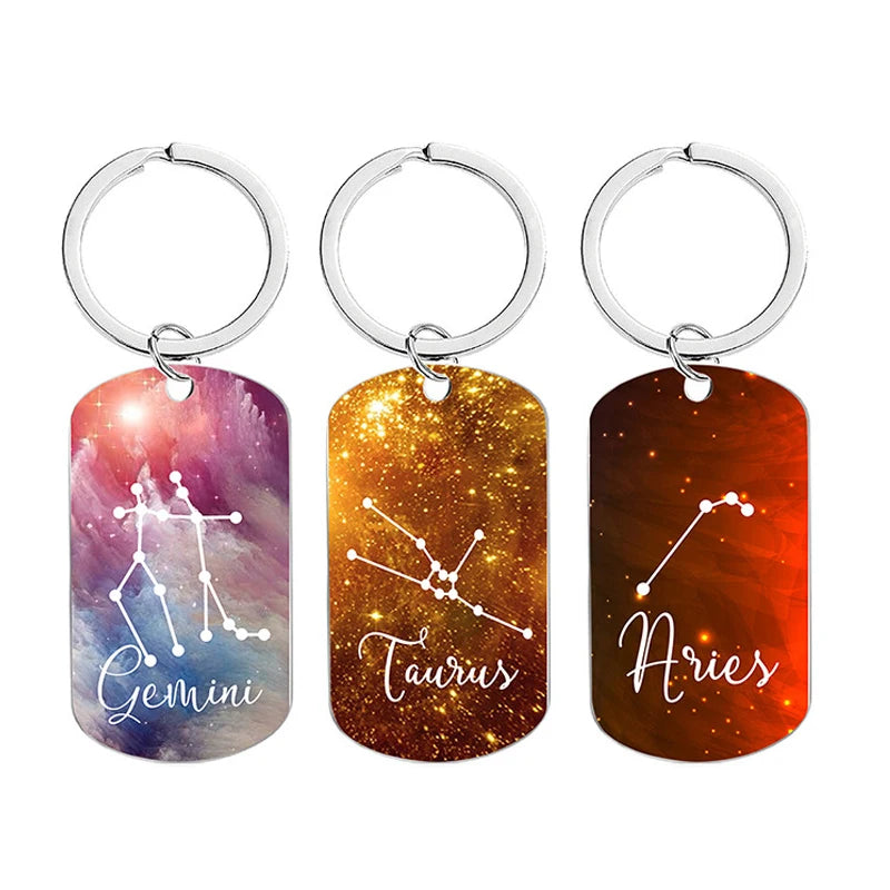 Fashion Custom Dog Tag Stainless Steel Horoscope 12 Zodiac Sign Keychain for Gift