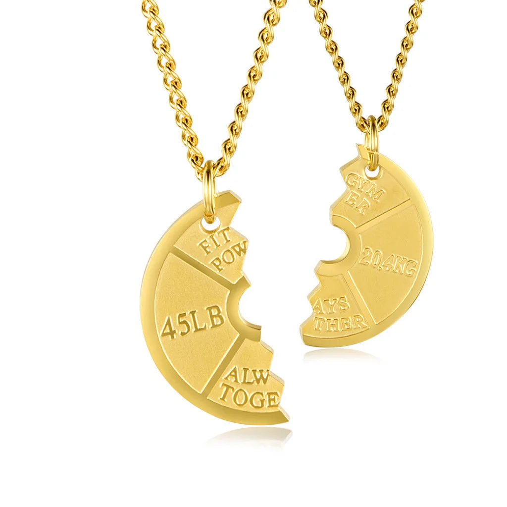 DAIHE Fashion Fitness Gym Couple Broken Dumbbell Barbell Necklace 18k Gold Plated Stainless Steel Choker Necklace