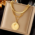 2023 New 3 Pcs Set 18k Gold Plated 316L Stainless Steel Multilayer Round Queen Lady Portrait Jewelry Sets for Women