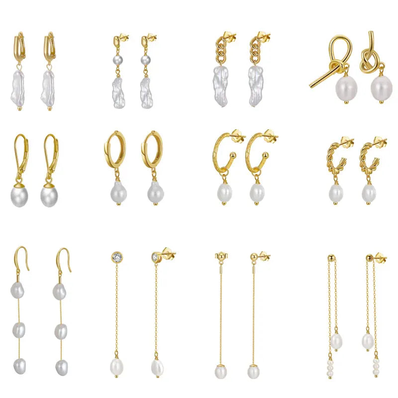 BGPE1 RINNTIN 925 Sterling Silver 14K Gold Plated White Cultured Freshwater Pearl Dangle Drop Earrings Jewelry for Women Girls