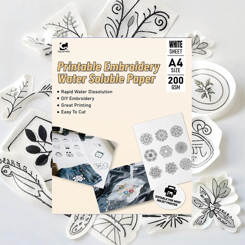 Durable Water Soluble Embroidery Backing Printable Transfer Sticker for Custom Clothing Shoe & Exhibition Fabric Art Designs