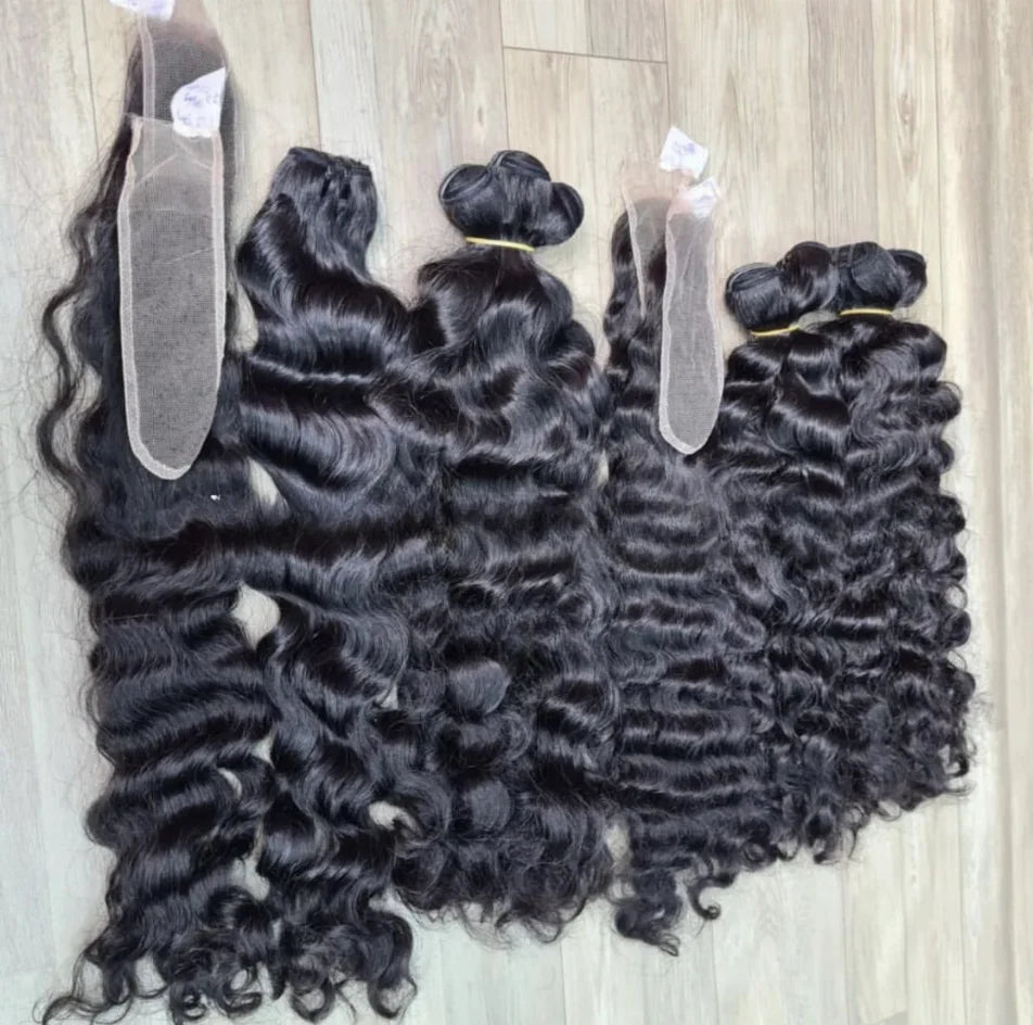 Cambodian 100% HD Closure Frontal Deep Wavy Burmese Kinky Curly Raw Hair Bundles High Quality Human Hair Extensions