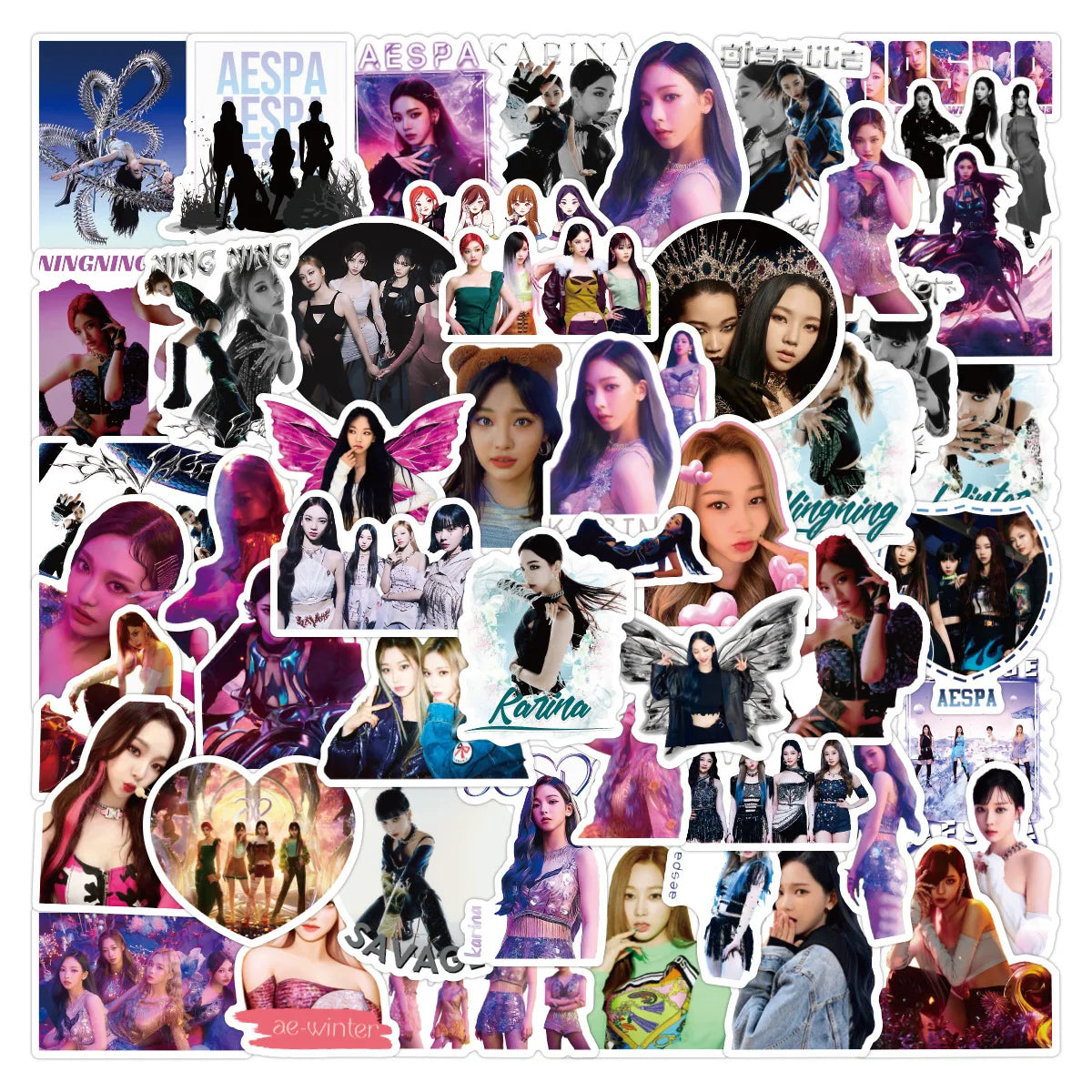 50PCS Decorative Sticker Korean Girl Crush Aespa Teens Notebook Computer Luggage Sticker