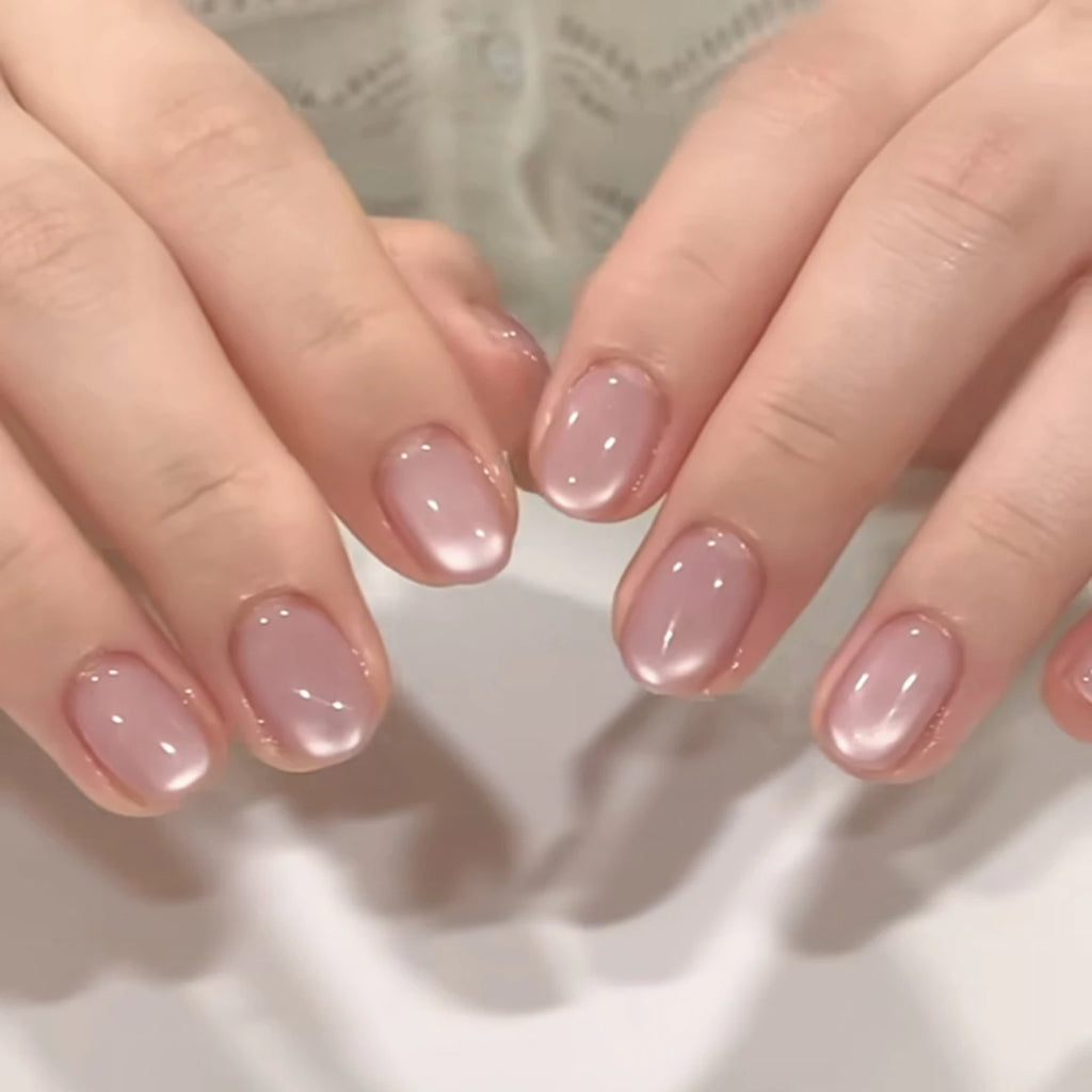 Dropshipping 24 Pcs Cateye Korea Imported ABS Acrylic 4136 Short Round Nails Press on Nails Artificial Fingernails Customize