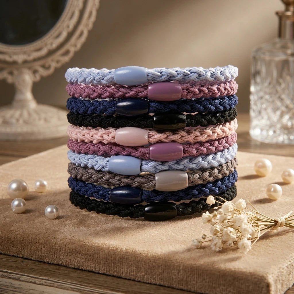 Factory Wholesale Elastic Hair Ties With Bead No Metal Gentle Secure Hold Ponytail Holders No Damage Snagging Braided Hair Band