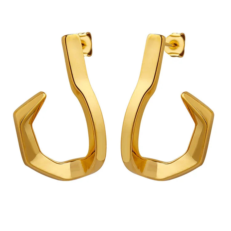 Simple Fashion Gold Plated Jewelry J Shape Stud Earrings for Women