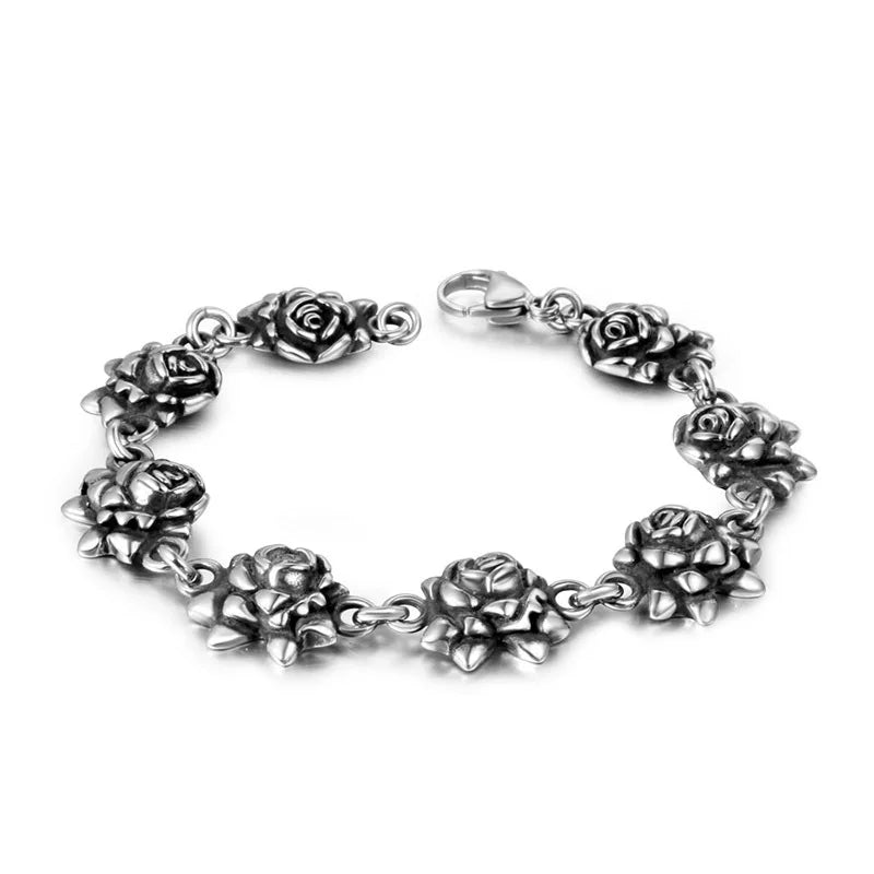 Vintage Women Jewelry Stainless Steel Rose Flower Girl Bracelet