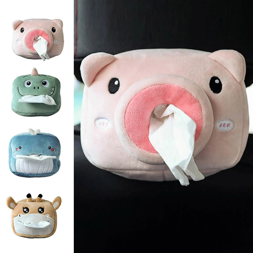 Soft Plush Car Tissue Holder Hanging Car Tissue Box Cute Cartoon Car Napkin Paper Organizer