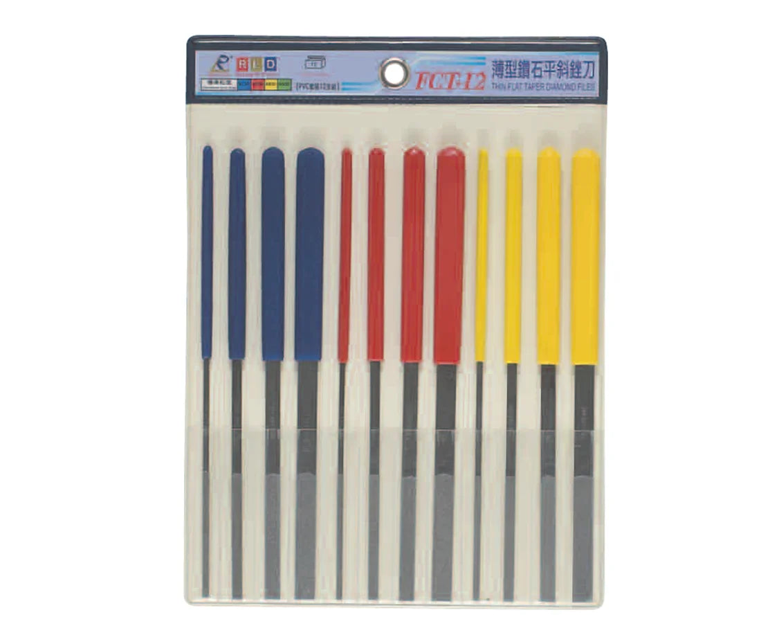 FCT-12 Industrial & DIY Thin Diamond File Set with Ergonomic Rubber Handle-for Mold and Metal Polishing Spark Pattern Removal