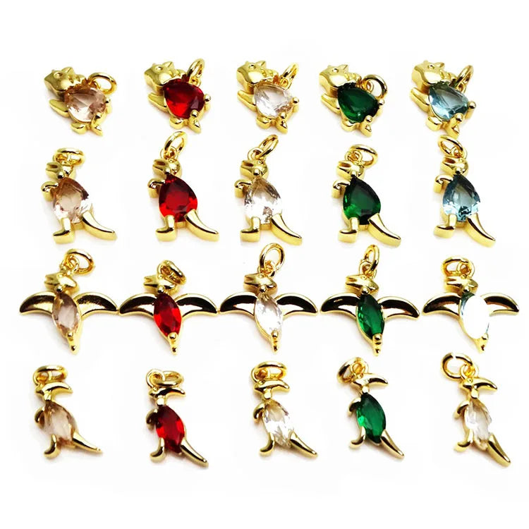 CZ8501 Tiny 18k Gold Cz Micro Pave Dinosaur Pterosaur Pterodactyl Charms Fashion Jewelry Brass Small Cz Dinosaur Dino Charms