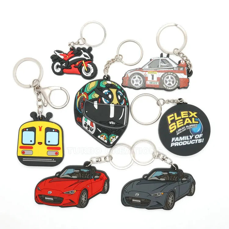 Custom Design Clear PVC Keychain Rubber Material with UV Printing for Car Promotion