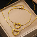 DAIHE Hot Selling Hollow-out Peach Heart Fashion Sweet Simple Clavicle Chain Niche Stainless Steel Necklace Bracelet Jewelry Set