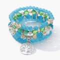 YL Fashion Women's Bohemian Multi Layered Tree of Life Pendant Bracelet Handmade Beaded Set Artificial Crystal Glass Jewelry