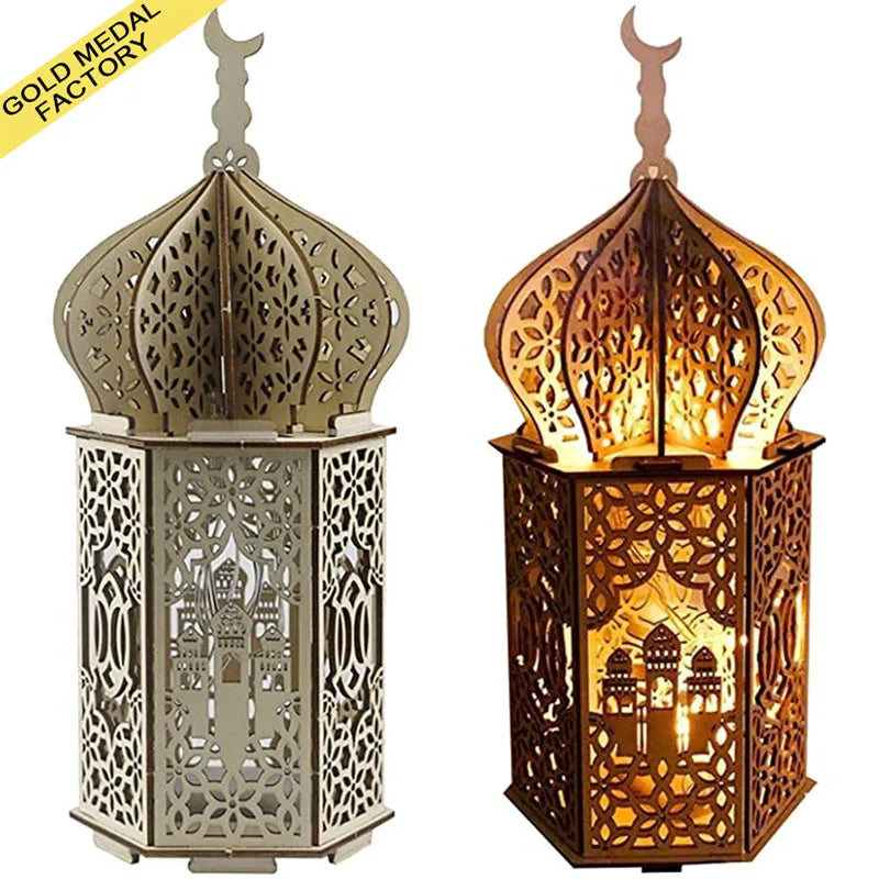 Muslim Eid Mubarak Ramadan Diwali Wooden Home Decorations with LED Lights Traditional Design Remote Control