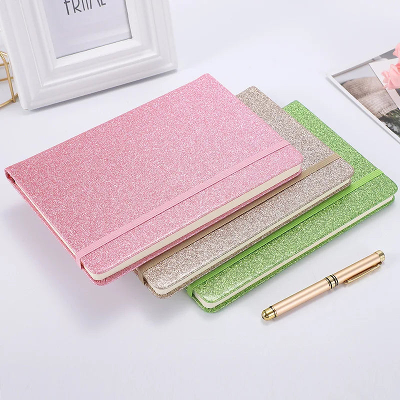 Creativity Strap A5 Student Retro Notebook with Sequins PU Leather and Paper Hardcover for Office or Gift Use