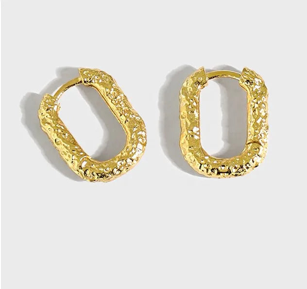 Minimalist 925 Sterling Silver Fine Jewelry Geometric Oval Texture Huggies Earrings Bump Hoop Earrings for Women