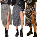 Ladies Clothes High Waist Slit Skirts Elastic a Line Leopard Print  Knee Length Skirts for Women