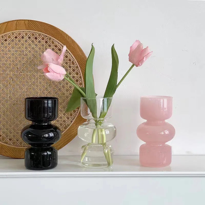Modern Ins Style Simple Crystal Glass Cylinder Vase Art Deco for Wedding Home Living Room Water Flower White Pink Candle Holder
