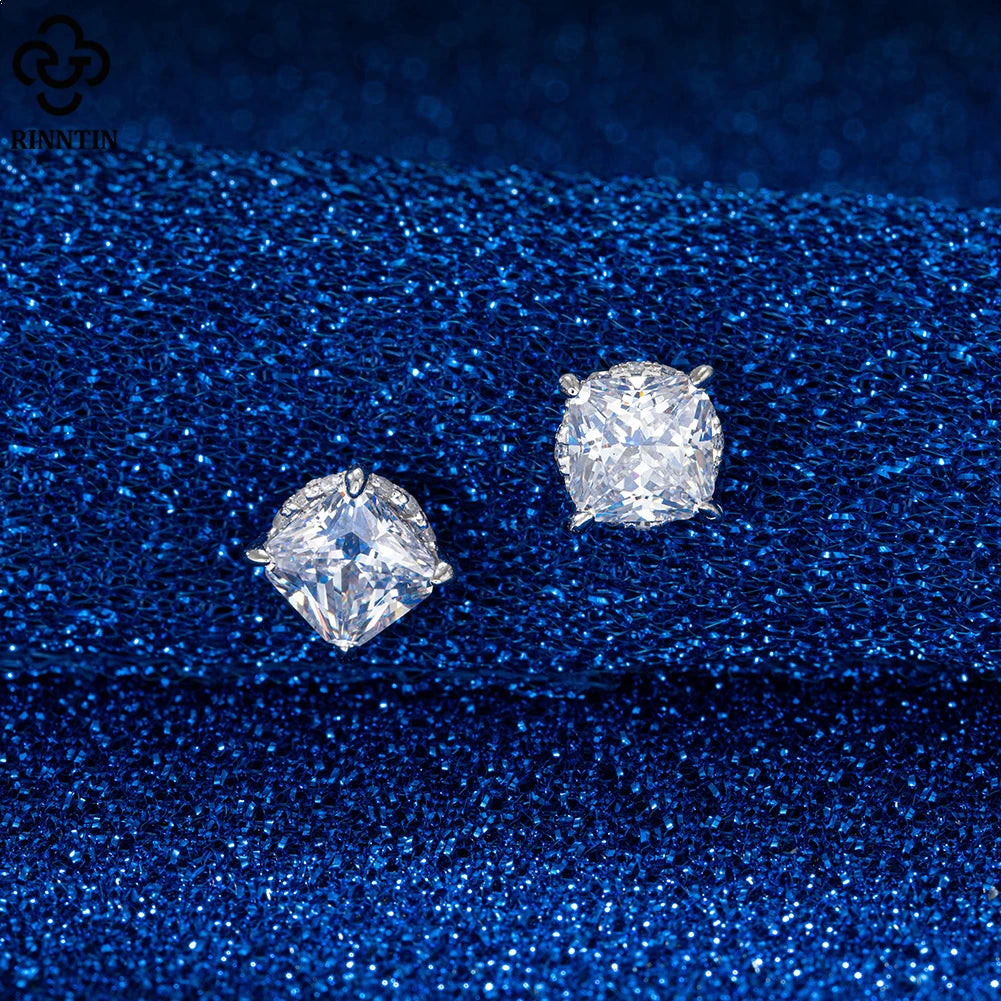 RINNTIN LZE01 2023 Fine Jewelry Silver Earrings 925 Sterling Women 8A Premium Cubic Zircon Stud Lab Grown Diamond Earring