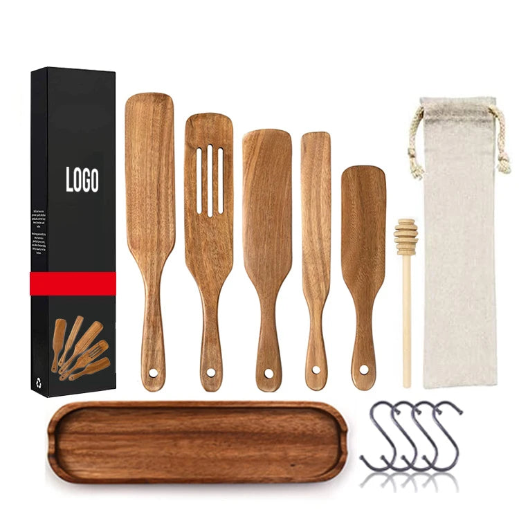Hot Selling 4-Piece 8-Piece Custom Logo Natural Teak Acacia Wooden Spurtle Set Kitchen Utensils for Cooking 's Top Pick