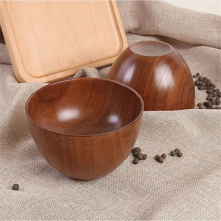 Creative Natural Wooden Salad Soup Bowl Anti-Scald Flat Base Eco Friendly Jujube Wood Rice Bowl