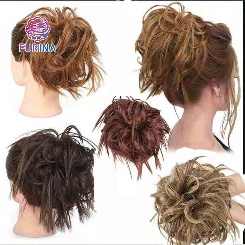 Wholesale Cute Handy with Claw Black Gold Hair Extensions Synthetic Hair Bun for White Women