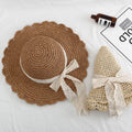 Ladies Sun Bowknot Paper Straw Summer Wave Fishing Fedora Panama Wide Brim Oversized Straw Hat Beach Cap for Women
