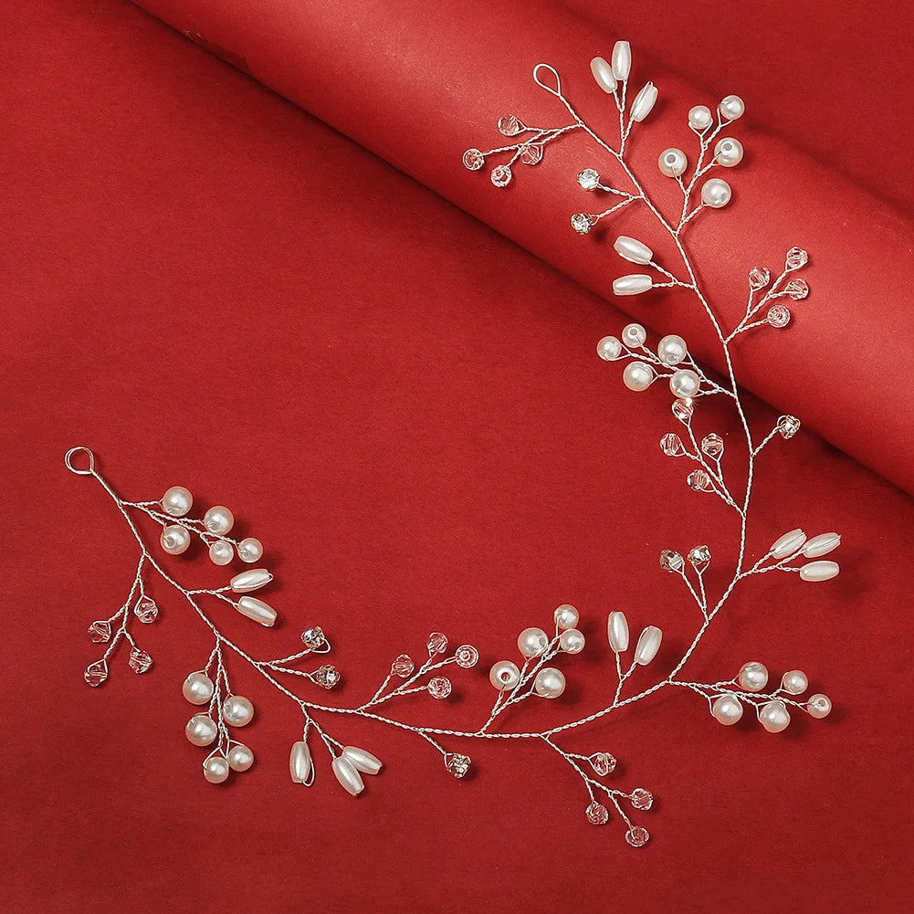 Whole Sale Wedding Headband  Rhinestone Bridal Hair Vine Floral Wedding Pearl Hair Jewelry for Bridal Women
