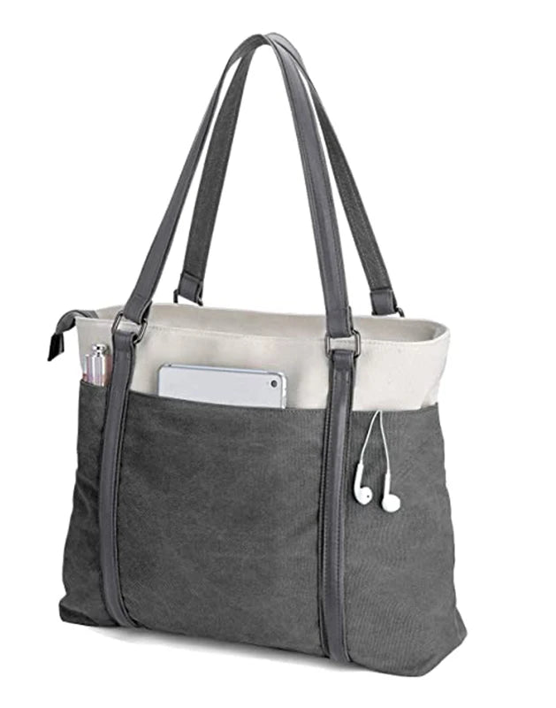 Women's Lightweight 15.6 Inch Laptop Tote Bag Portable Canvas Handbag Purse for Work Splice Design