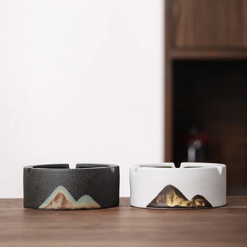 Glaze Painting Color Ashtray Handmade Coarse Pottery Creative Home Office Living Room Home Round Ceramic Ashtray Ornaments