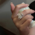 Korean Wholesale Fine Jewelry 925 Silver Sterling Multi-layer Bowknot Rings for Women Party Jewelry