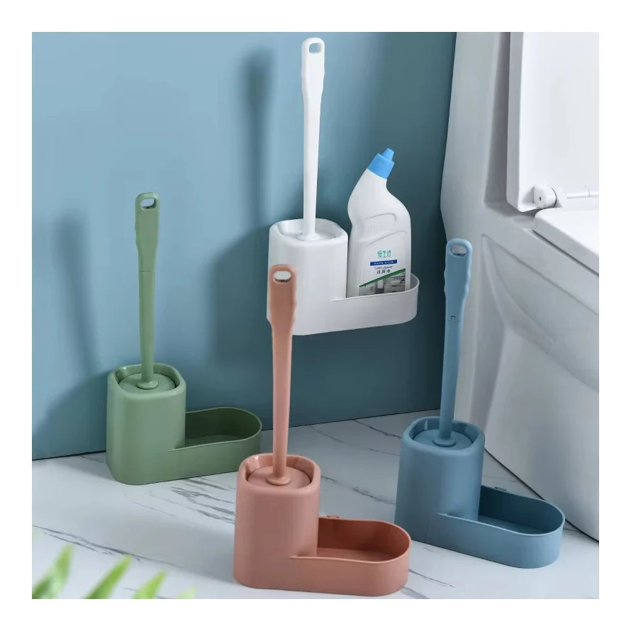 Plastic Toilet Brush and Holder Set 4 Color Silicone Bristles Bathroom Cleaning Brush Kit for Home Hotel