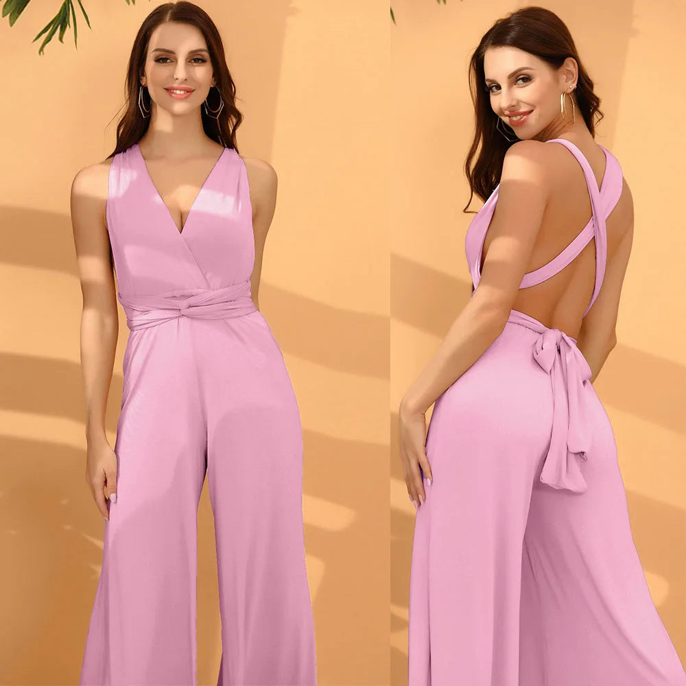 2024 Summer Women Popular Fashion Multi Wearing Method Multi Rope Crossing Sexy Bandage Jumpsuit
