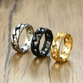Wholesale Custom Gold Plated Stainless Steel Curb Chain Style Glossy Polished Tarnish Resistant Waterproof Finger Ring for Men