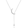 925 Sterling Silver Custom Necklace with AAA Cubic Zirconia Rhodium Plated Moon and Star Pendant for Weddings or Parties