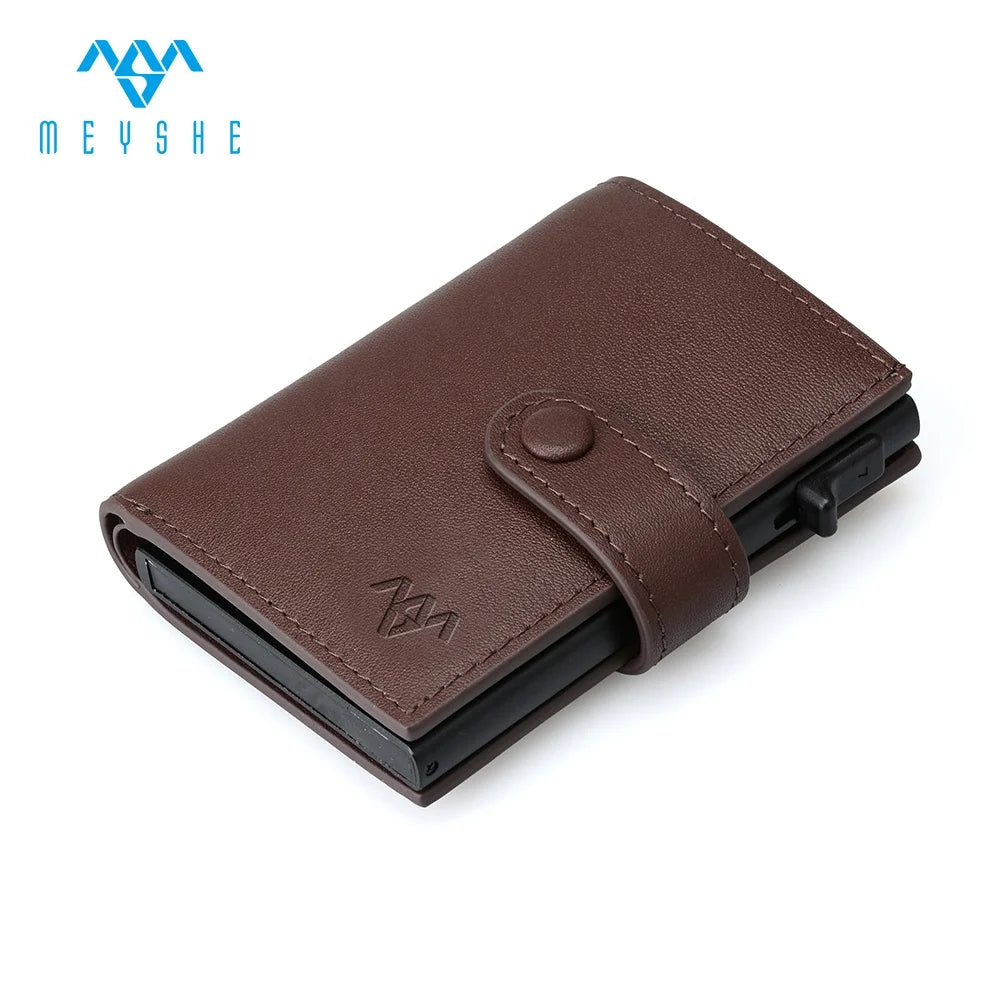 Factory Price Custom Wholesale Genuine Leather RFID Blocking Automatic Pop up Aluminum Wallet Credit Card Holders