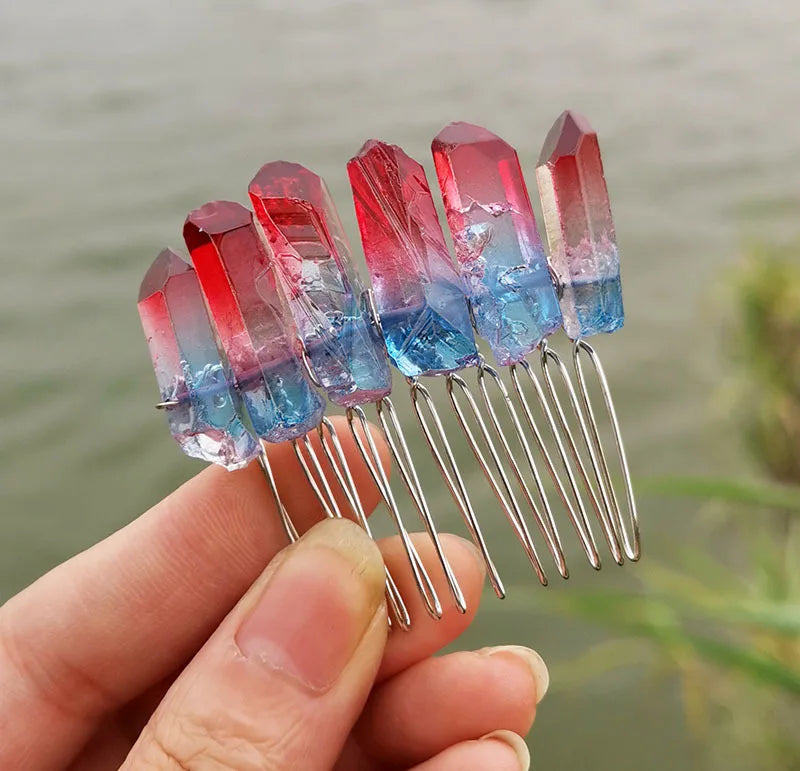 2026 Good Quality Factory Directly Hair Comb Custom logo Aura Quartz Point Bridal for Healing
