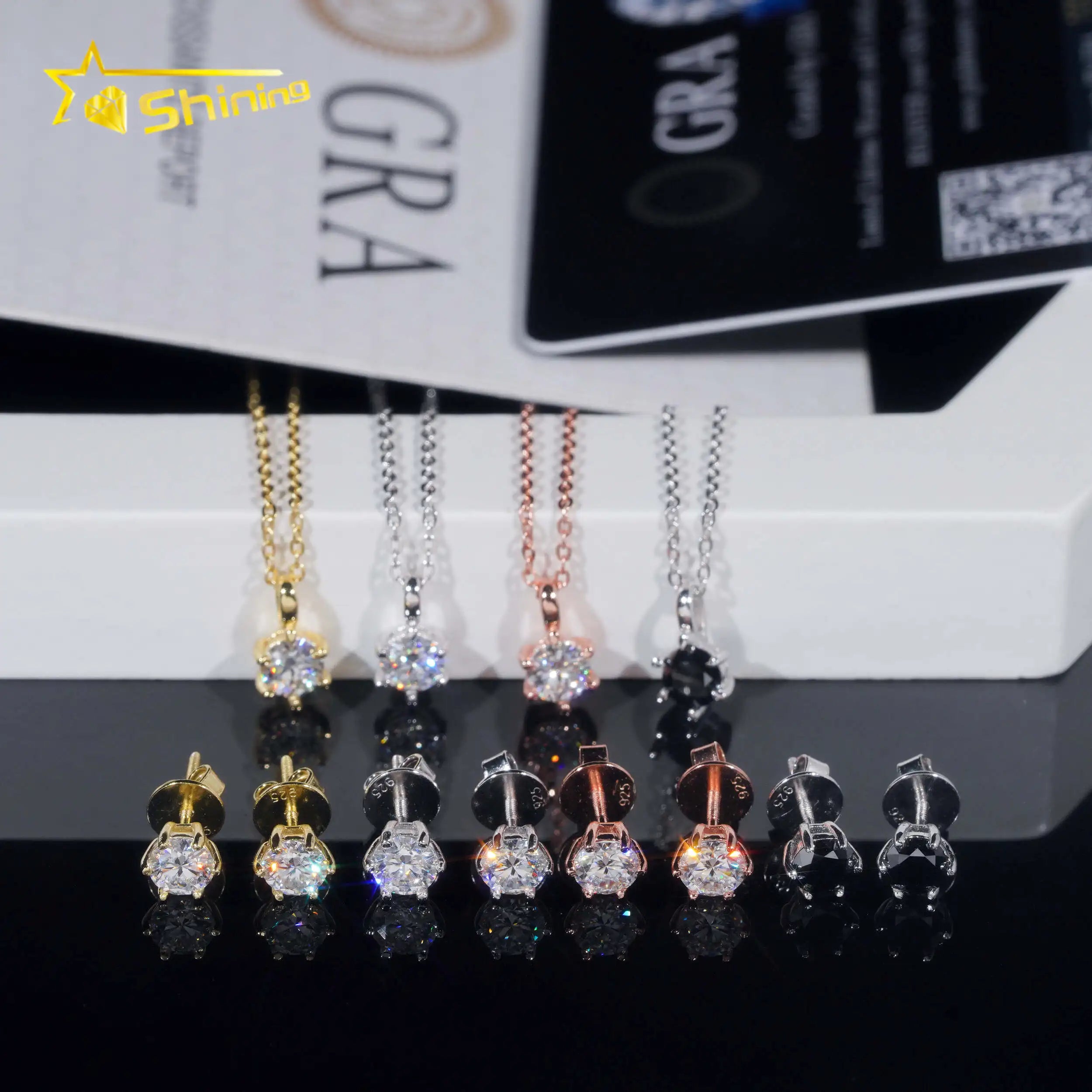 Pass Diamond Tester 925 Sterling Silver Iced Out Moissanite 5mm Necklace 1carat Stud Earrings Fahion Jewelry Sets